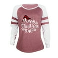 thumbnail image 4 of Womens Fall Fashion Christmas Long Sleeve Shirts for Women Striped Sleeve Tshirt Color Block Christmas Shirt Letter Hat Print Shirt Blouse, 4 of 5