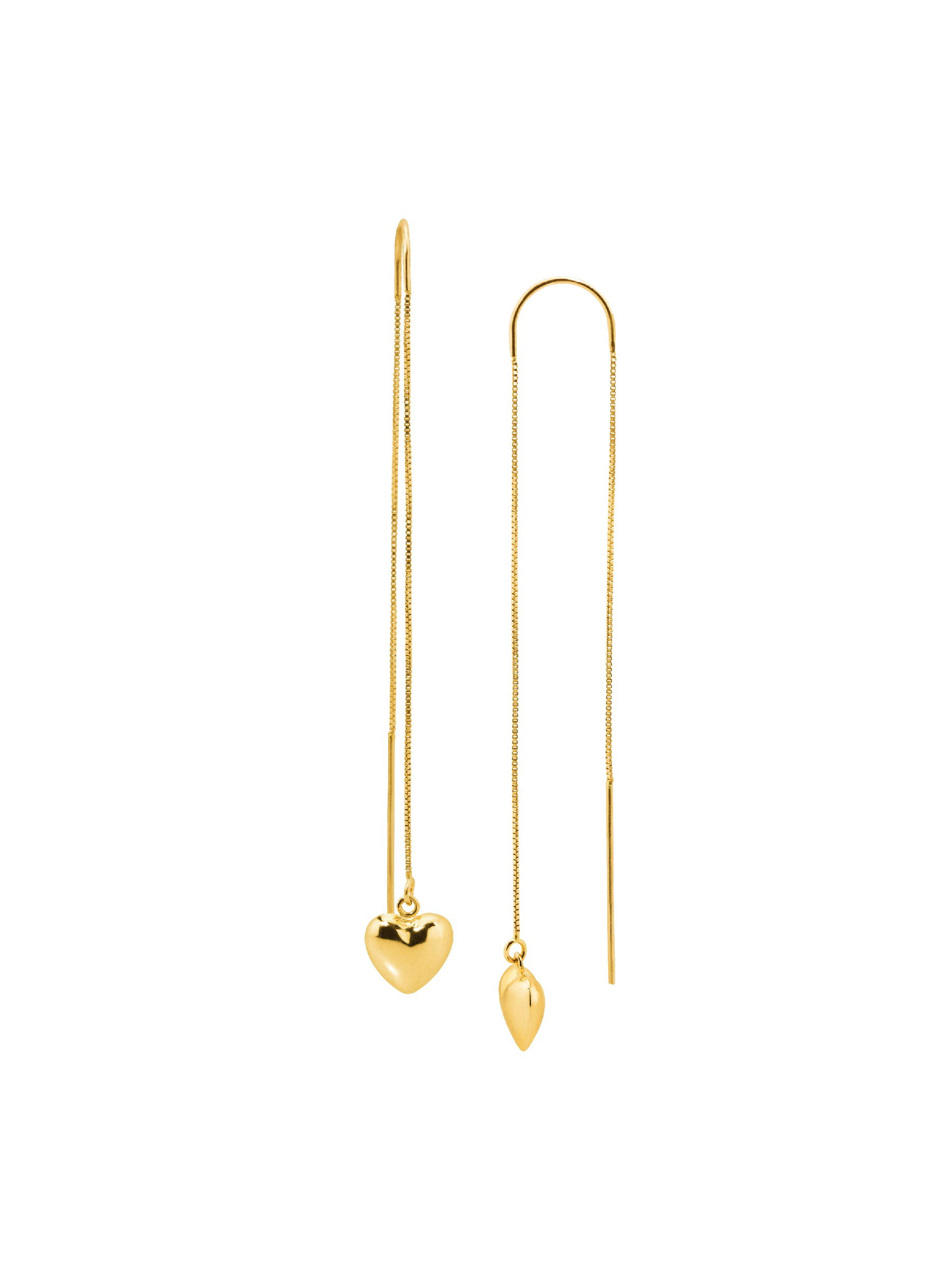 Women's Eternity Gold Drop Heart Threader Earrings in 10kt Gold