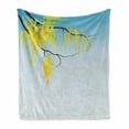thumbnail image 1 of Floral Soft Flannel Fleece Throw Blanket, Modern Print Like Image Tree Branch with Flowers Buds Blossoms Artwork, Cozy Plush for Indoor and Outdoor Use, 60" x 80", Yellow Brown Blue, by Ambesonne, 1 of 6