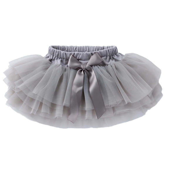 Byoo Layered Tulle Tutu Skirts for Girl Solid Color Bow Accent Elastic Waist Skirt for Children Summer Skirts,Grey