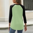 thumbnail image 3 of WTOBBY Women's Colorblock V-Neck Raglan Sleeve T-Shirt with 3/4 Sleeve, Casual Button Detail Top for Fall Season, Comfortable Fashion Apparel,Light Green XL, 3 of 3