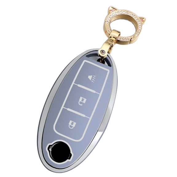 Soft TPU Sliver-Edge 3 Button Key Fob Cover for Nissan Rogue Murano Armada Pathfinder Accessories Keyless Key Case with Bling Keychain