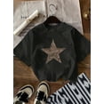 thumbnail image 1 of Girls' Casual Short Sleeve T-Shirt with Leopard Print Star Design - Black Round Neck Pullover Top for Teens & Youth Cute T Shirts Youth Fashion Starry Night Theme TEE TOP, 1 of 6