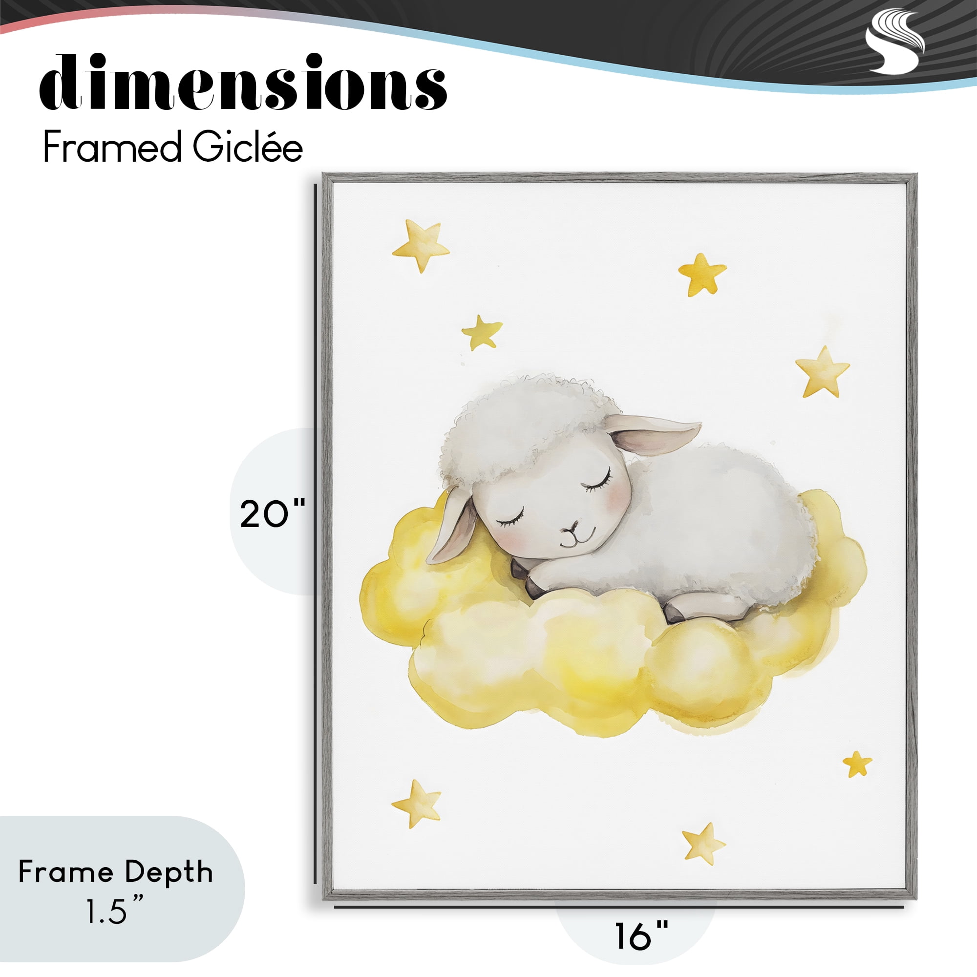 Stupell Industries Sleeping Sheep on Yellow Cloud Gray Framed Giclee Art, design by LSR Design Studio