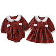 thumbnail image 3 of Douhoow Christmas Sister Matching Clothes,Baby Girl Red Plaid Doll Collar Jumpsuit/Dress, 3 of 8