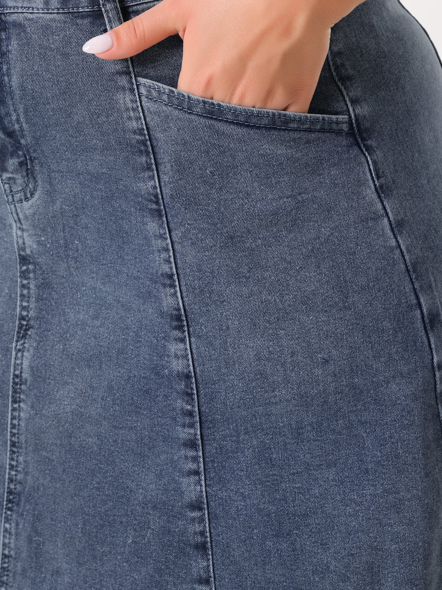 DARING DIVA Women's Plus Denim Skirts with Pockets A-Line Midi Jean Skirt 4X Grey Blue