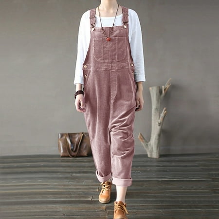 

Quealent Jumpsuits For Women Casual Womens Bib Pants Solid Color Loose Suspender Loose Baggy Rompers with Pocket Purple 3XL