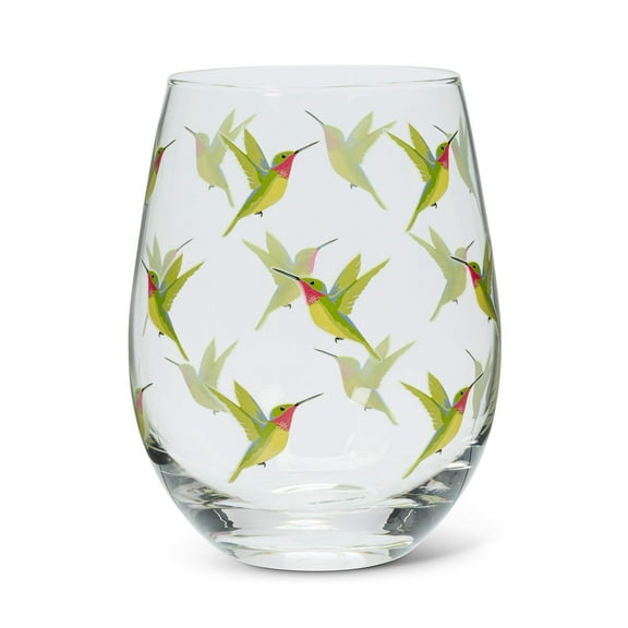 Abbott Collection 27-Twitter-SG Hummingbird StemlessGoblet-5" H-14oz, 5 inches H, Green