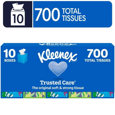 Kleenex Trusted Care Facial Tissues, 10 Cube Boxes, 70 Tissues per Box, 2-Ply