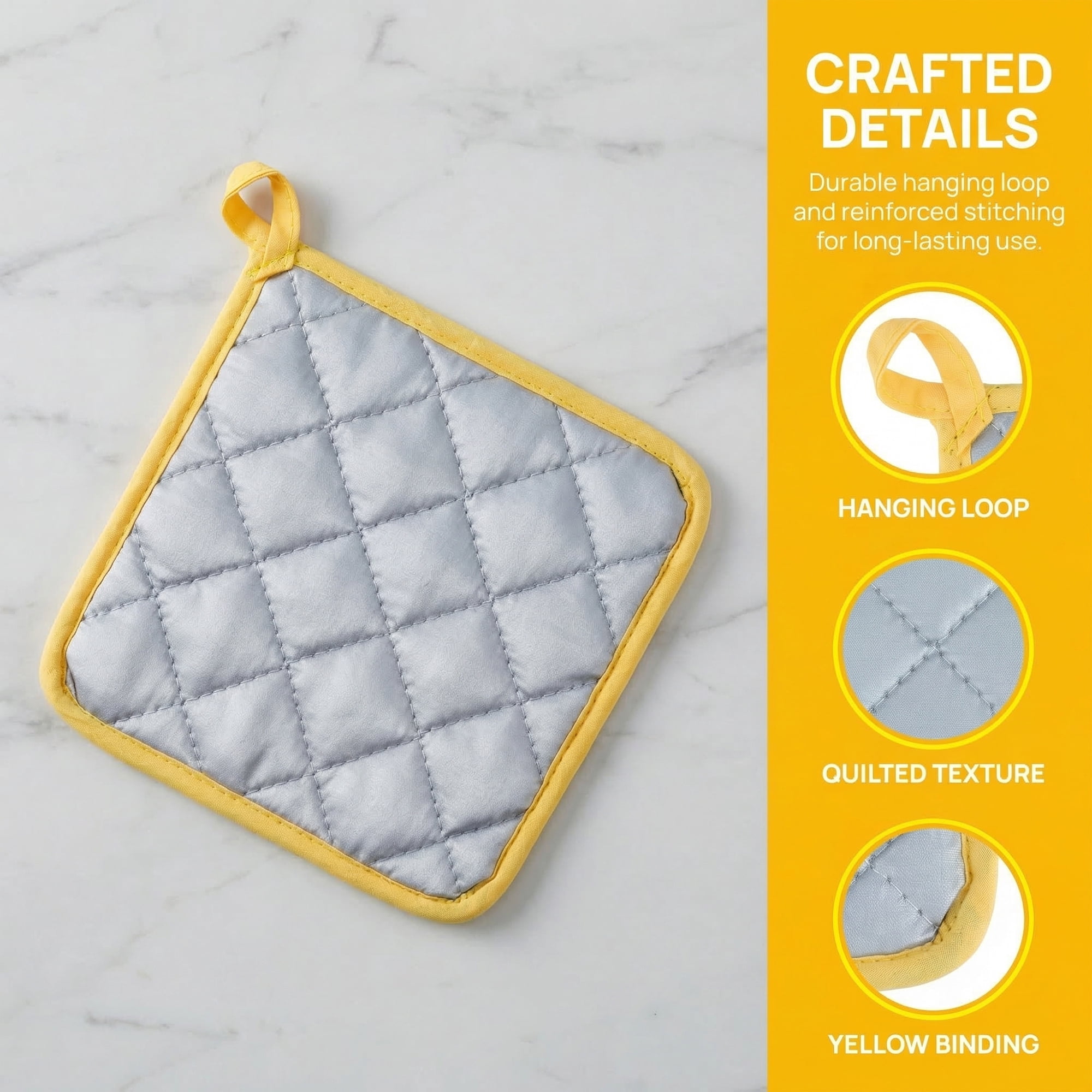 Unique Bargains 2 Pcs Square Pot Holders Heat Resistant Non Slip Pads Yellow 7.1"x7.1"
