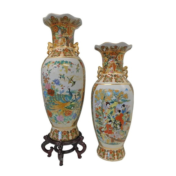 Japanese Satsuma Fluted Vase with Handles - Oriental Furniture Warehouse