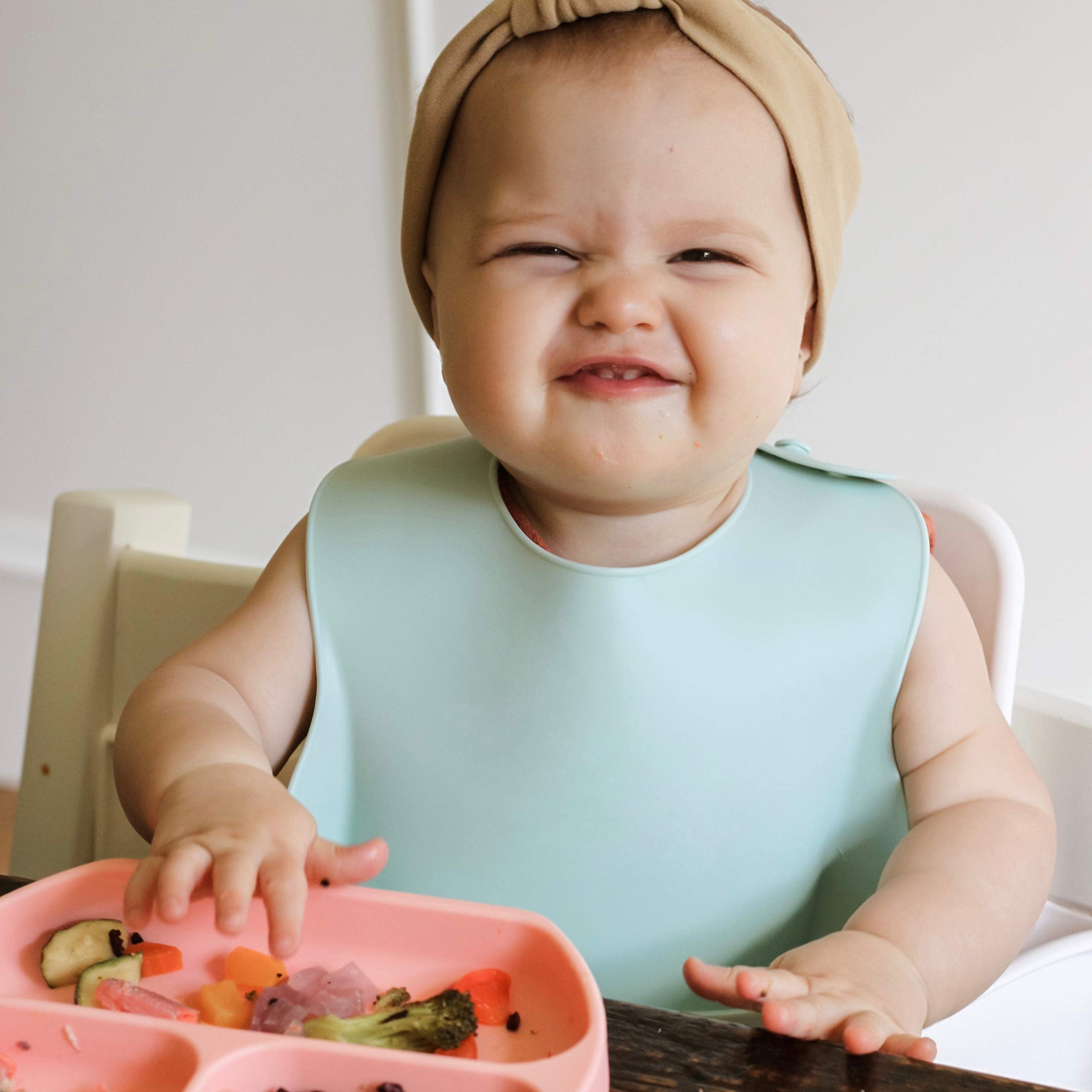 Simka Rose Silicone Baby Bibs - Waterproof Bib Set, Emerald/Sage
