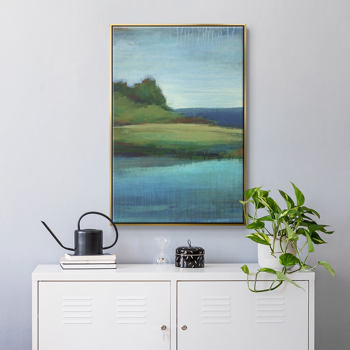 Silent Lakeside I Framed Premium Gallery Wrapped Canvas - Ready to Hang - 27 x 41 - Gold Floating Frame