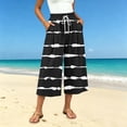thumbnail image 5 of Edvintorg Womens Capri Pants Striped Printed Elastic Waisted Casual Loose Cotton Wide Leg Cropped Capris with Pocket Women's Clothing Black M, 5 of 7