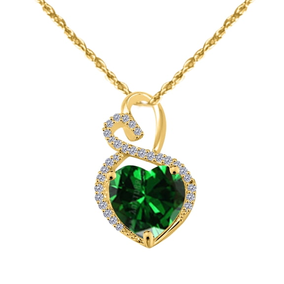 Mauli Jewels Engagement Necklace for Women 3.90 Carat Diamond And Heart Shape Gemstone Yellow Gold Pendant 4 prongs 14K With 18'' Rope Chain|Silver Chain