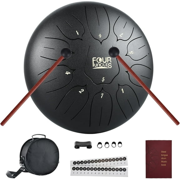 Buballino Tongue Drum 10'' Carbon Steel 11-Tone Set with Drumsticks, Pad, Finger Cots, Scale Stickers