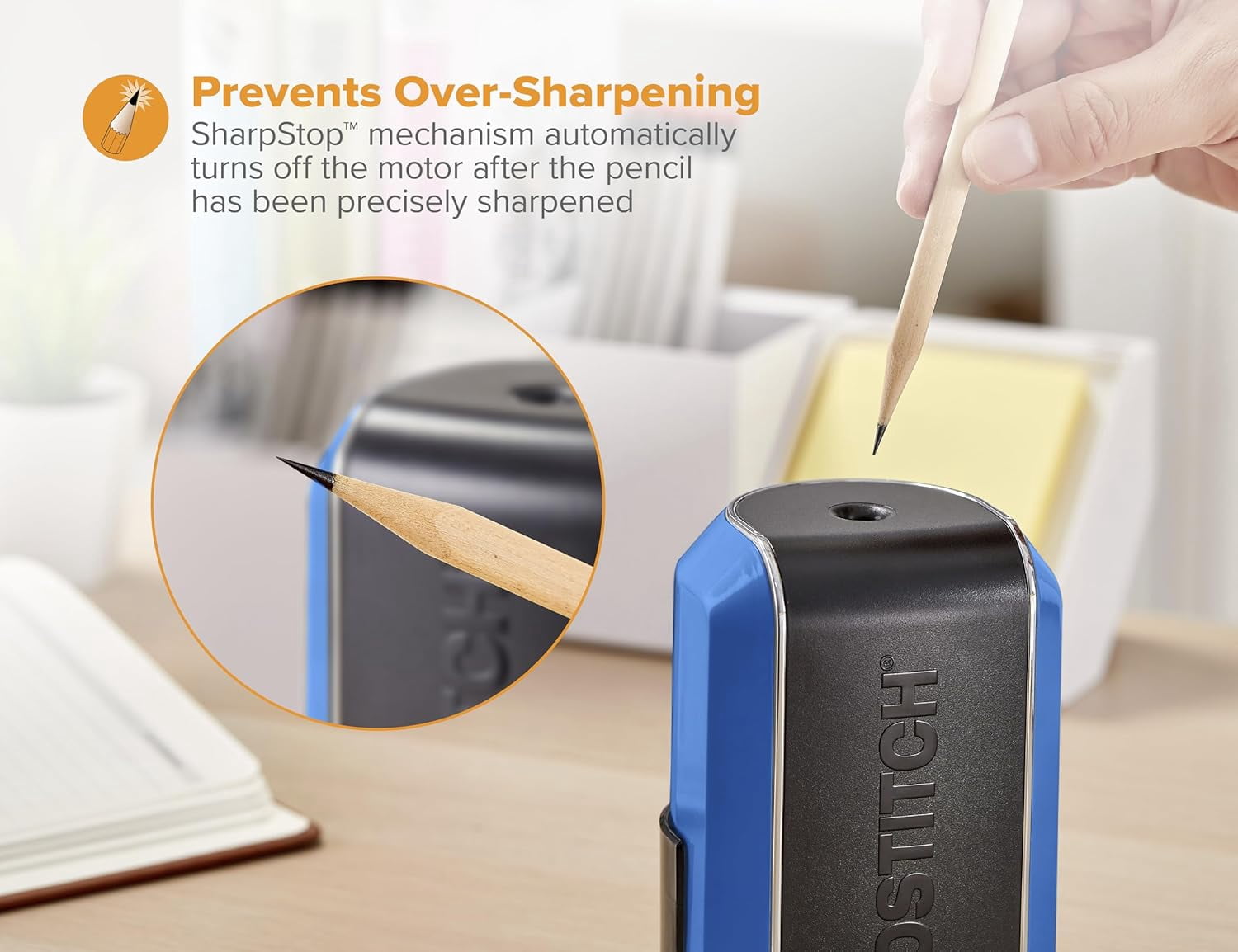 Office Vertical Electric Pencil Sharpener, Powerful Stall-Free Motor, Prevents Over-Sharpening, Blue (EPS5V-Blue)