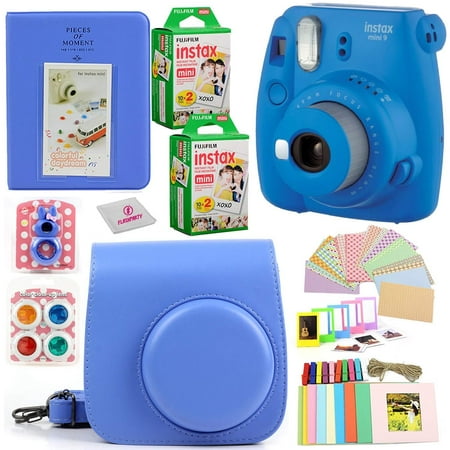 Fujifilm Instax Mini 9 Instant Fuji Camera (Cobalt Blue) + Case + Instant Mini 9 Film 40 Pack + Accessories Bundle: Colorful Picture Frames + Decorative Stickers + Selfie Mirror + Photo Album &