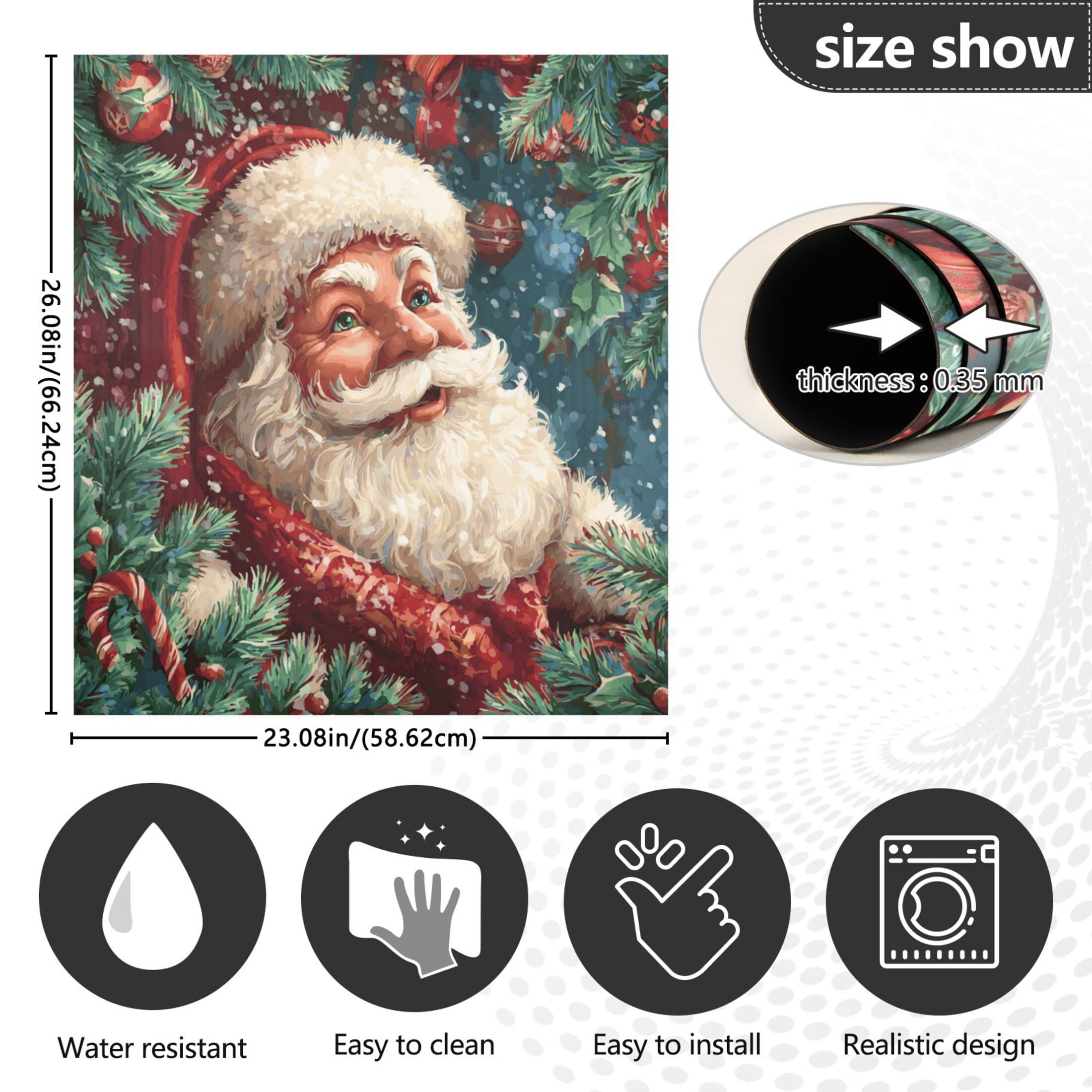 Dishwasher Magnetic Refrigerator Magnet Cover Sticker Home Decorative 23"x26" Cute Smiling Santa Claus