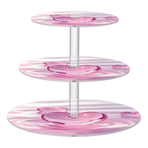 3-Tier Acrylic Cupcake Stand Sturdy Dessert Display Cupcake Tower Cupcake Holder for Party Wedding Outdoor Picnic Pink Heart-shaped Glass