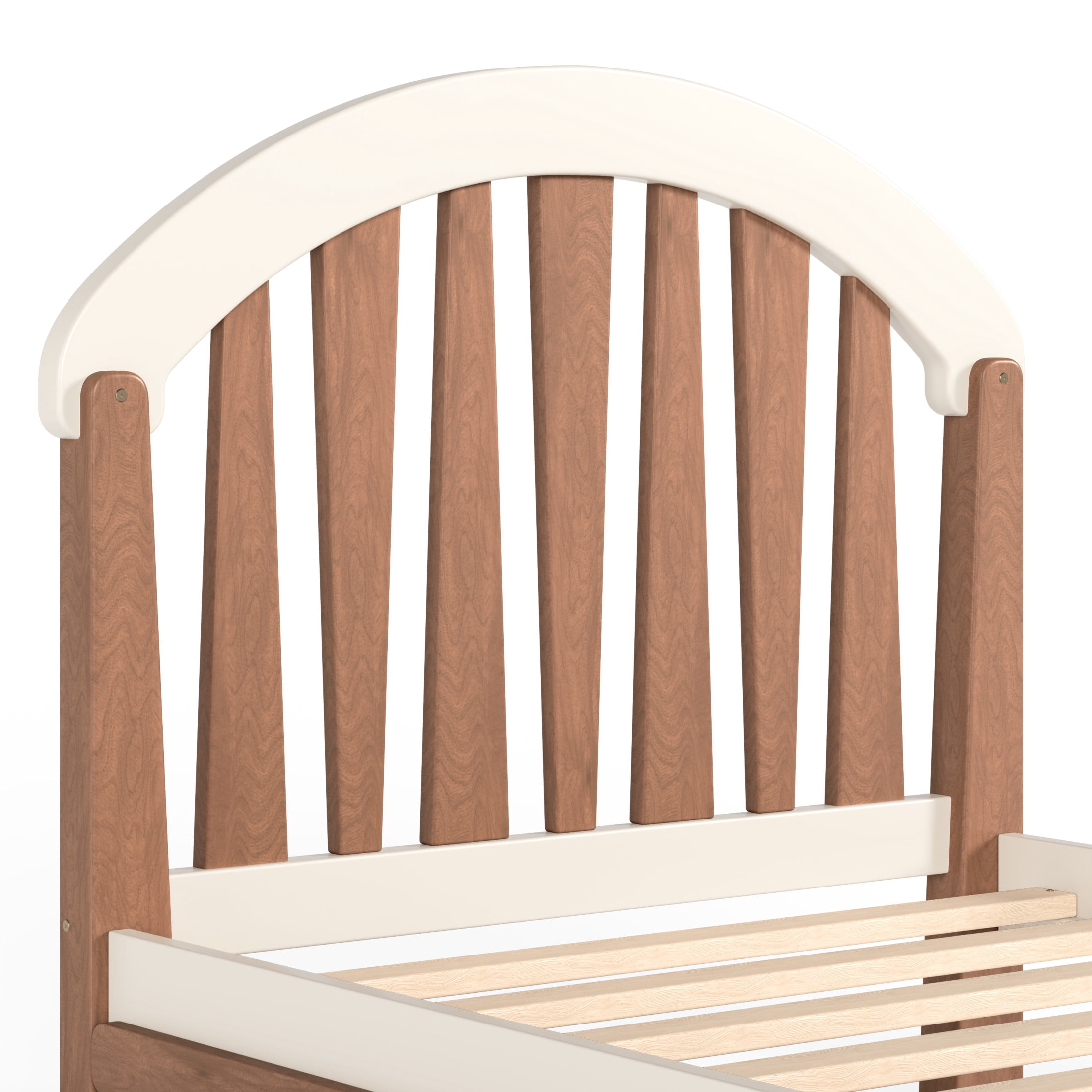 GDF Studio Twin Size Platform Bed with Storage Drawers, Round Headboard, No Box Spring Needed, Beige+Brown