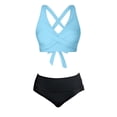 thumbnail image 6 of PWPSG Crisscross Twist Solid High Waisted Two Piece Swimsuit Butt Lifting Contouring for Daily Swimming Blue S, 6 of 6