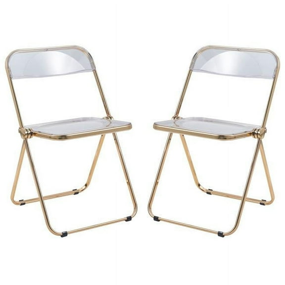 Lawrence Acrylic Folding Chair with Gold Metal Frame Clear - Set of 2