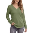 thumbnail image 2 of Horkkom V Neck T Shirts for Women Casual Solid Color Long Sleeve Shirts Plaid Versatile Pullover Shirts, S-3XL, 2 of 8