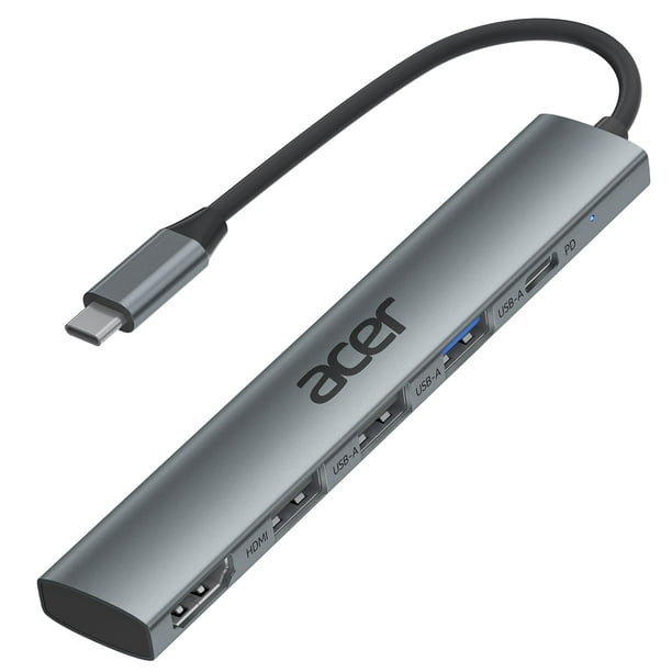 Hub USB C Acer 5 en 1 con HDMI 4K, suministro de energía de 100 W, 3 USB A