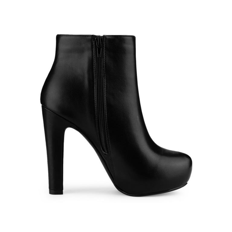 Allegra K Women's Round Toe Zipper Block Heel Platform Ankle Boots Black 6