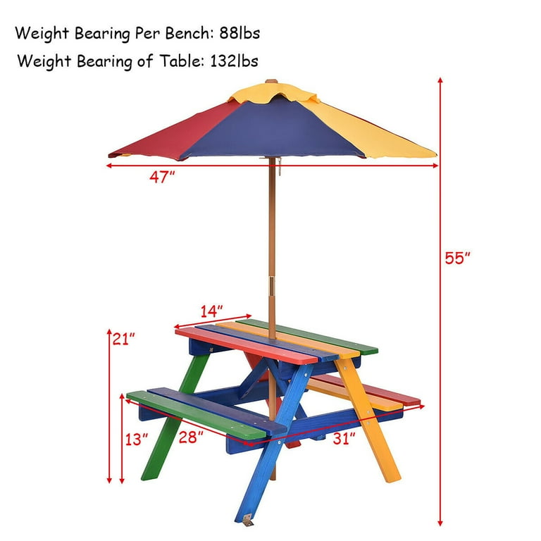 Childrens picnic bench with parasol hotsell