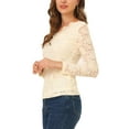thumbnail image 4 of INSPIRE CHIC Valentine's Day Women's Floral Lace Top V-Neck Long Sleeve Lace Scalloped Trim Blouse XL Beige, 4 of 7