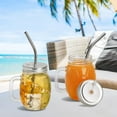thumbnail image 4 of GFDYREE 8 Pack Glass Mason Jars with Lids and Straws, 16 Oz Mason Jar Drinking Glasses with Handle, Mason Mugs Cups with Honeycomb Pattern for Juice, Iced Coffee, Milk Tea, Smoothie, Cocktai, 4 of 7