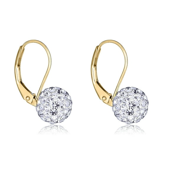 AVORA 10K Yellow Gold 8mm  Crystal Ball Lever-back Drop Earrings