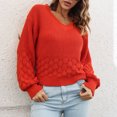 thumbnail image 2 of IROINNID Reduced Womens Sweater V-Neck Pullover Sweater Solid Color Casual Mid-Length Long Sleeve Three-Dimensional Feather Sweater Knitted Lantern Tops Blouse, 2 of 8