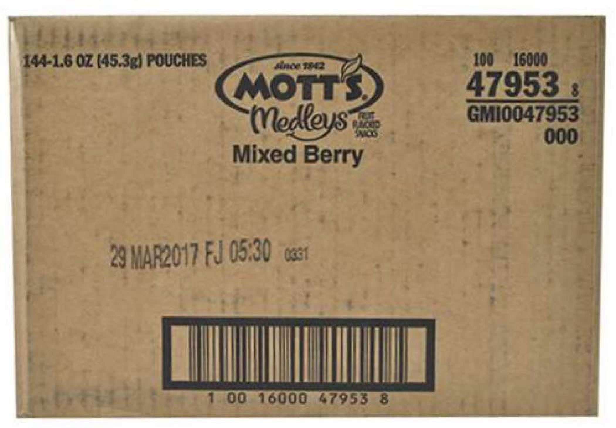 Mott s Mixed Berry Fruit Snacks, 1.6 Ounces, 144 Per Case