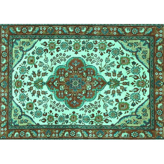 Ahgly Company Machine Washable Indoor Rectangle Persian Turquoise Blue Traditional Area Rugs, 7' x 9'