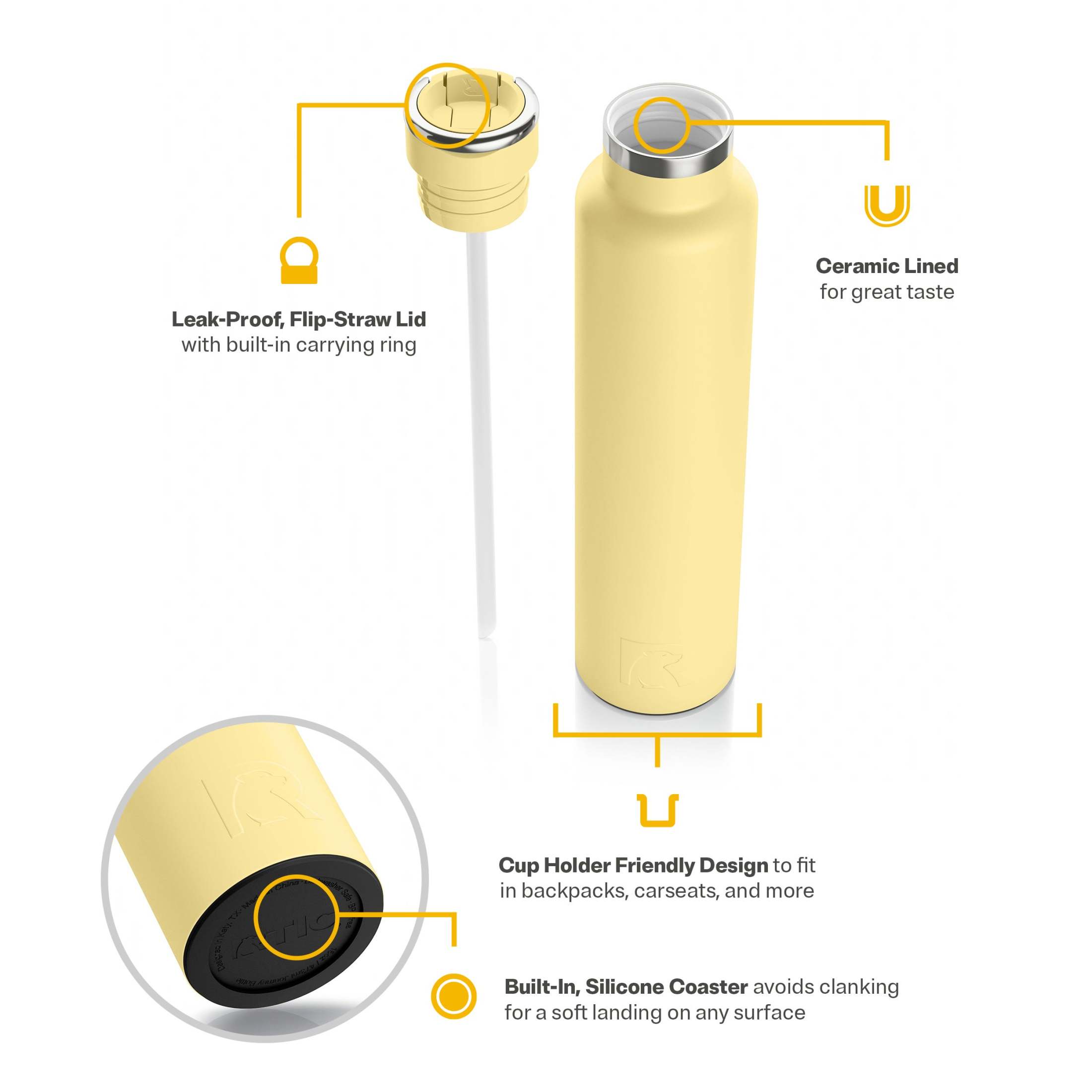 RTIC 26 oz Journey Water Bottle with Straw Lid, Yellow photo 3
