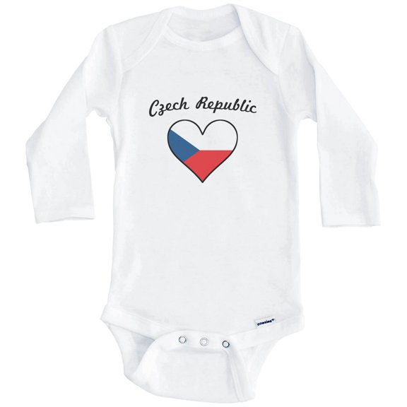 Czech Flag Heart Czech Republic One Piece Baby Bodysuit (Long Sleeve), 0-3 Months White