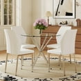 thumbnail image 6 of 5 Piece Round Dining Table Set for 4 with 36.6" Glass Top, Silver Metal Legs, White PU Leather Chairs, Modern Breakfast Table Set for 4, Dining Room Table Set, Table and Chairs for Kitchen, 6 of 6