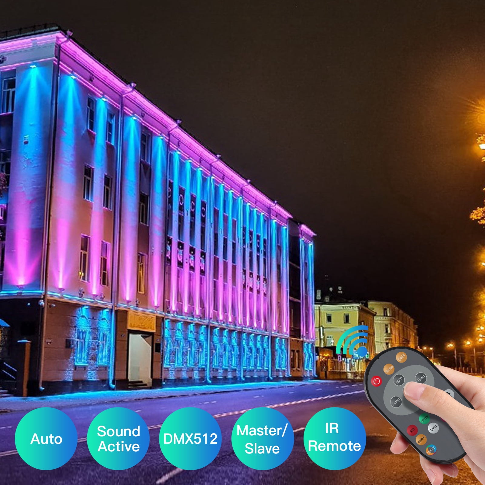 JAJALUYA Round 8-Pack RGBW 4in1 9LED DJ Par Light w/ Remote & DMX for Weddings/Stage