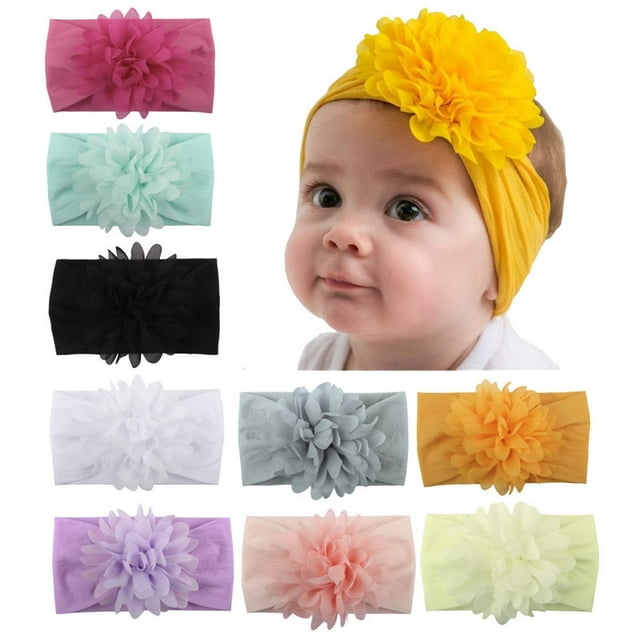 Diademas Toptim Baby Chifon Flowers de nailon suave para bebés de 0 a 6 años