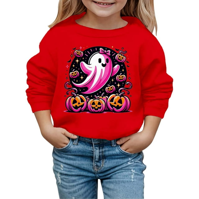 REDARER T-Shirts Garçons - Chandail à Capuchon Halloween Manches Longues Chandail en Molleton Confortable Coupe Ample Décontractée pour Enfants Jeunes Design Classique, T-Shirts Filles, Taille:9-10 Ans