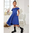 thumbnail image 4 of Oudiya Girls Off Shoulder Dress Flutter Sleeve Summer Midi Swing Dress with Pockets Formal Dress Blue 4-13Y, 4 of 9