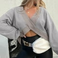 thumbnail image 2 of Women Blouses Zip Light Womens Crop Sweater Athletic Women Tops Womens Tall Plain Shirt Young Adult Sweaters Short Sleeve Blouse Long Sleeve Turtleneck Ladies Sweatshirts under 10 Ladies Grey L, 2 of 9
