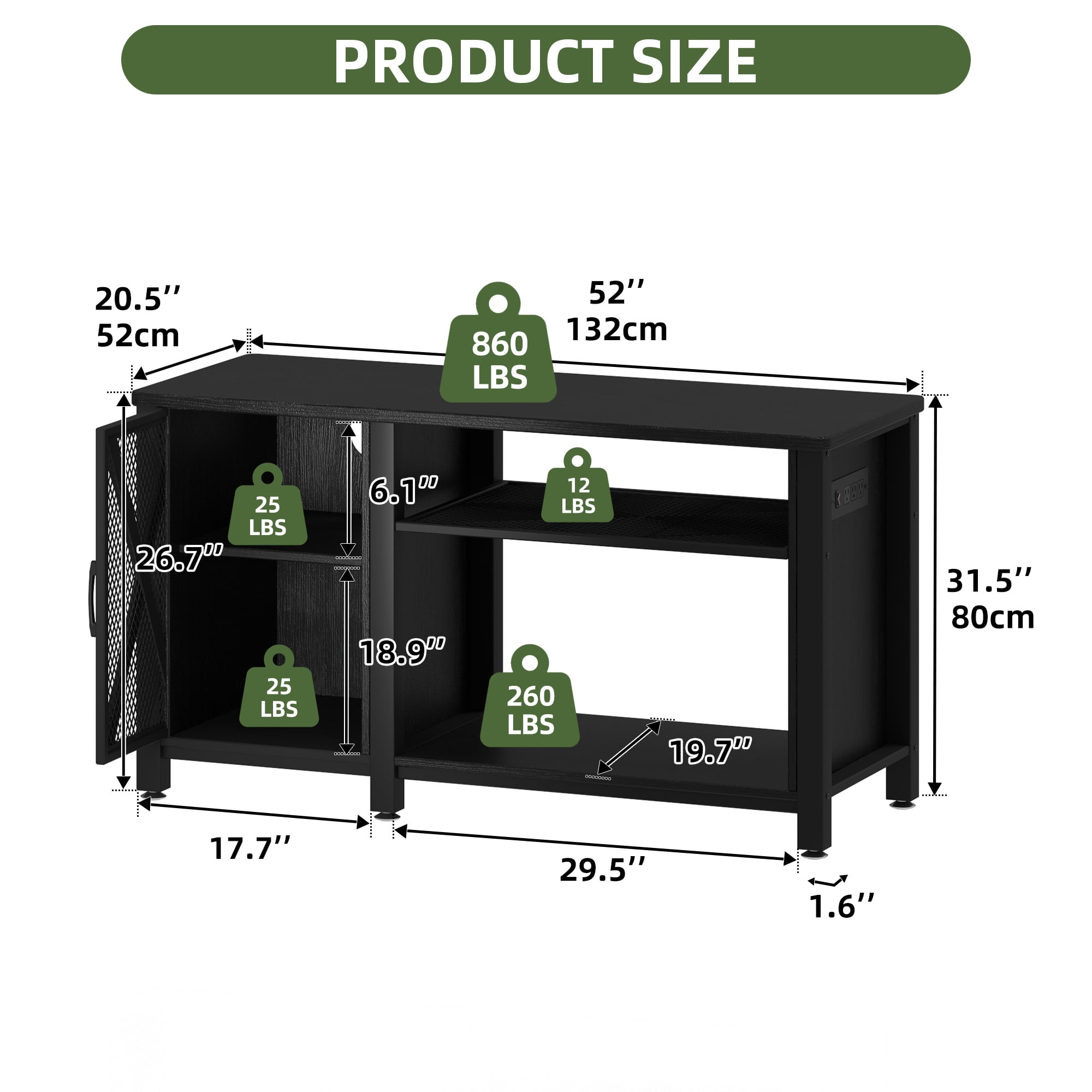Uforic 52"Modern Farmhouse TV Stand with Power Outlet for TVs up to 60" - Black