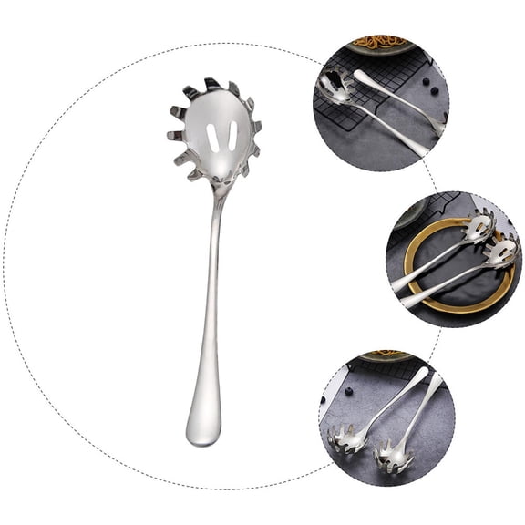 Stainless Steel Pasta Fork and Slotted Spoon Kitchen Utensil Set for Cooking Serving Strainer Drainer Tool