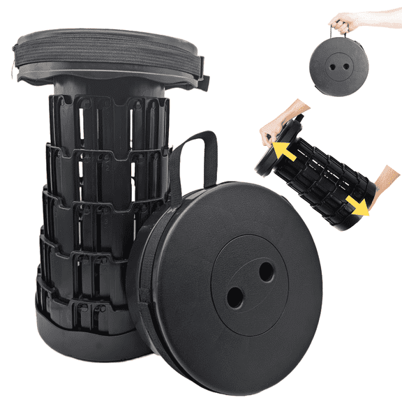 Upgraded Collapsible Stool - Heavy Duty, Portable & Foldable - Max Load 500lbs | Black