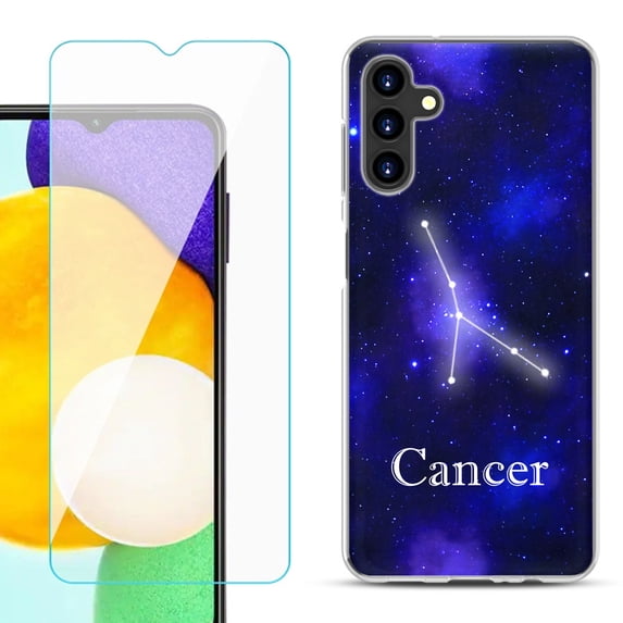 Slim-Fit TPU Fashion Phone Case for Samsung Galaxy A13 5G, with Tempered Glass Screen Protector, by OneToughShield ® - Zodiac / Cancer