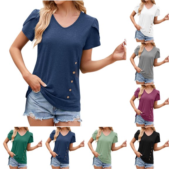 Hrsba Womens Basic Tshirts, Casual Tops for Women Solid Color Crew Neck Short Sleeve Loose Fashion Tee Summer Ladies Wear